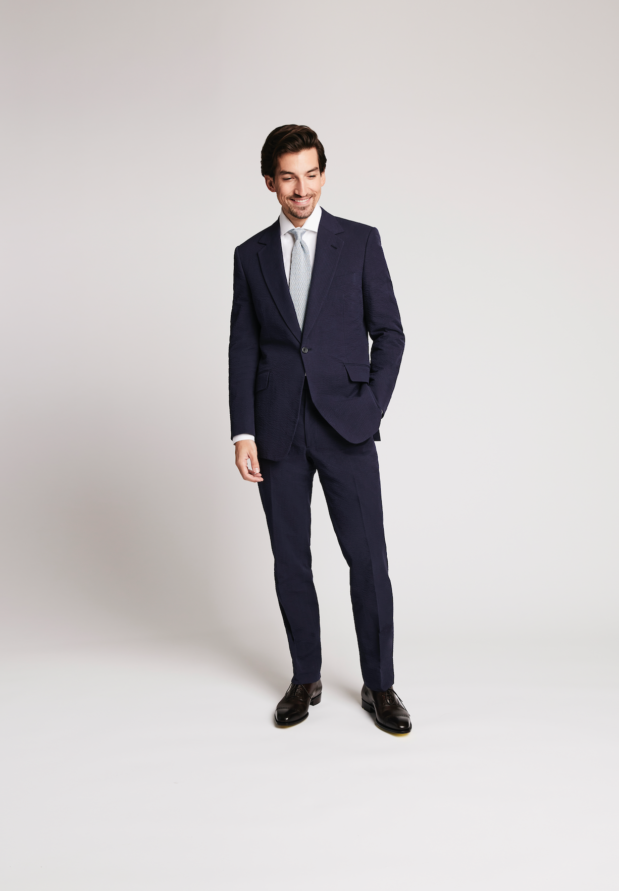 Emigre Classic Fit Blue Striped Two Button Cotton Seersucker Suit | The Suit  Depot